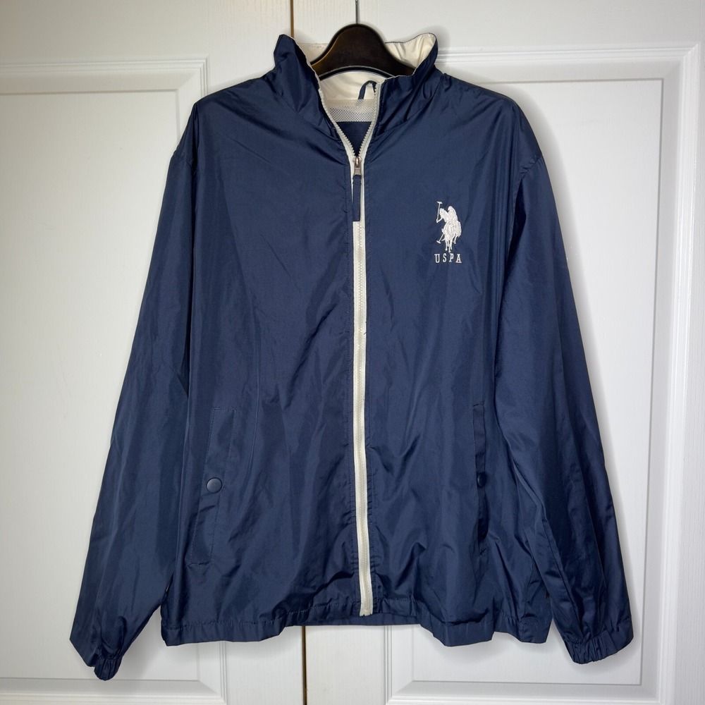 US Polo Assn. Windbreaker Jacket Men's‎ Large Navy Full Zip Mesh Lined